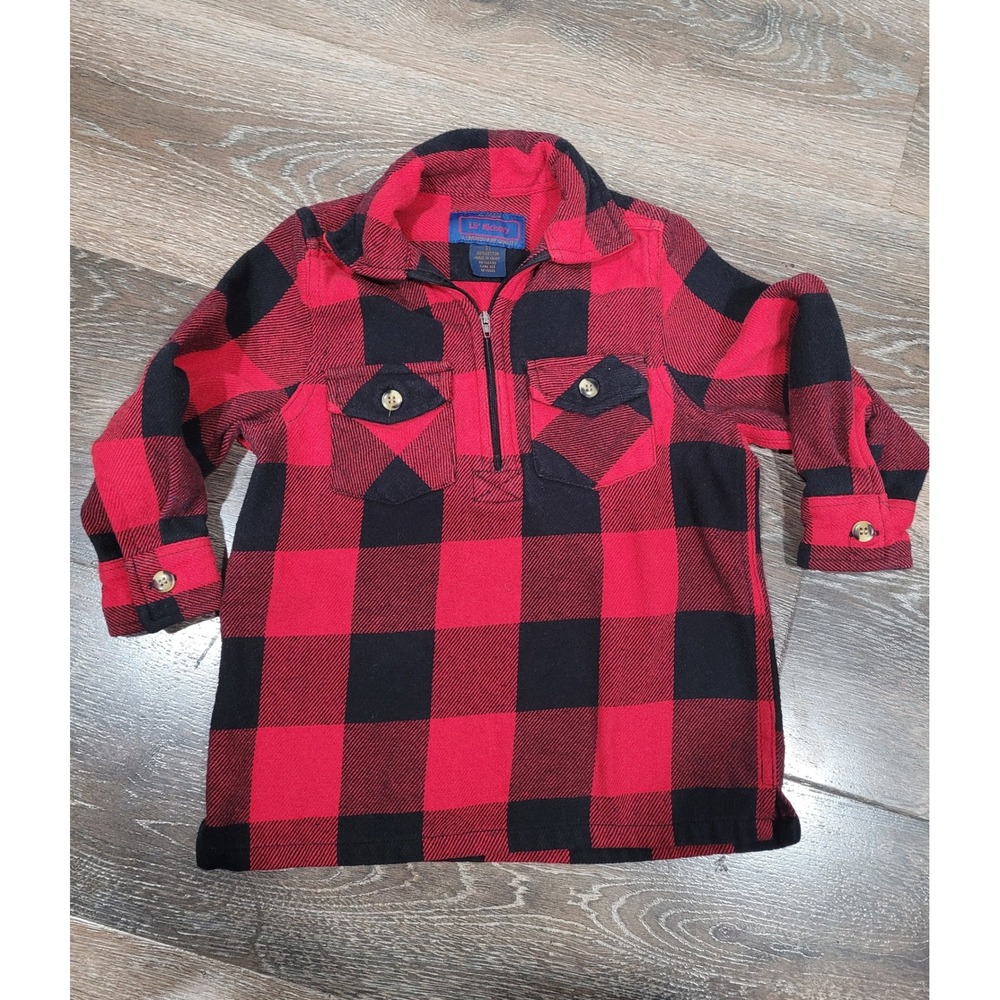 Lil' Hickory Toddler Red‎ Black Buffalo Plaid Quarter Zip Shirt Kids Size 3t #5